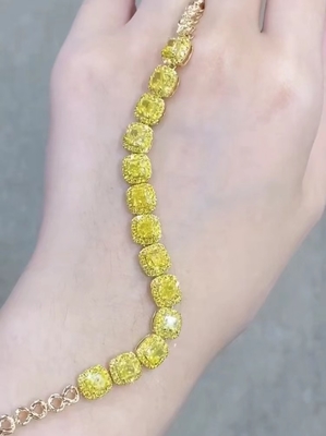 6.213ct पीला हीरा टेनिस कंगन कुशन आकार खेती हीरे